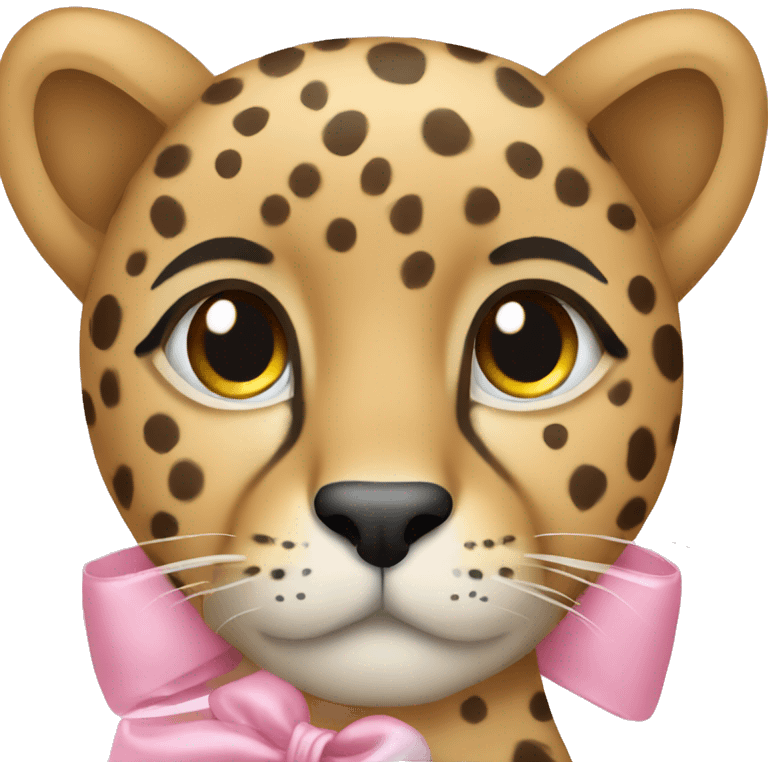 Cheetah with a light pink bow on top emoji