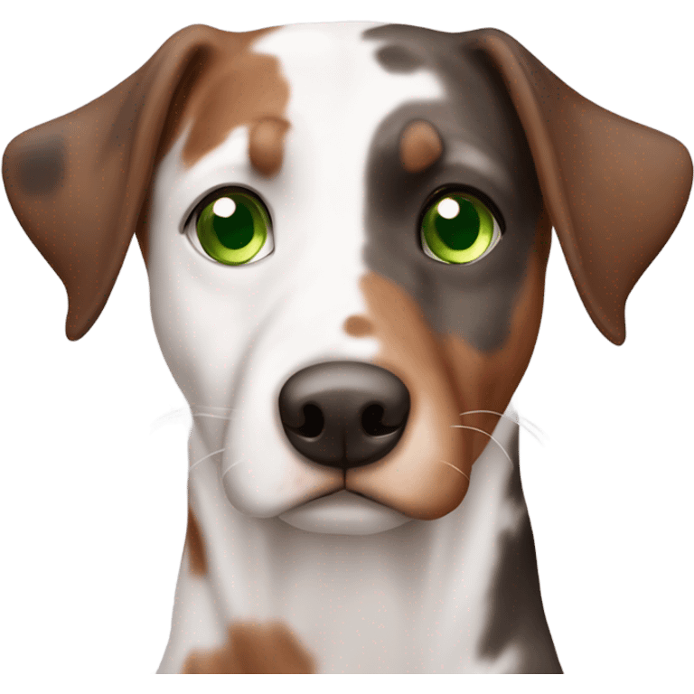 Red Merle catahoula dog with green eyes and half white face emoji