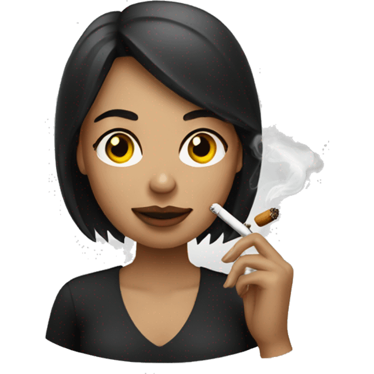 a girl with light skin and dark hair smoking a sigarette emoji