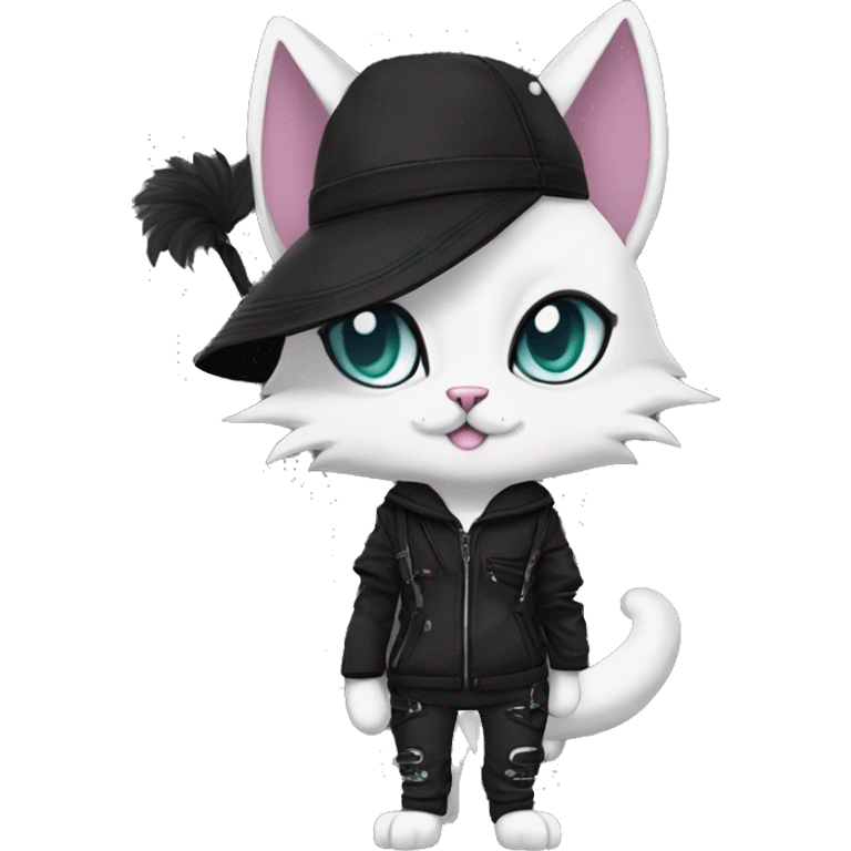 Edgy Beautiful Cool Anthro dark cat-fursona-Fakemon punk techwear fiddler hat emoji