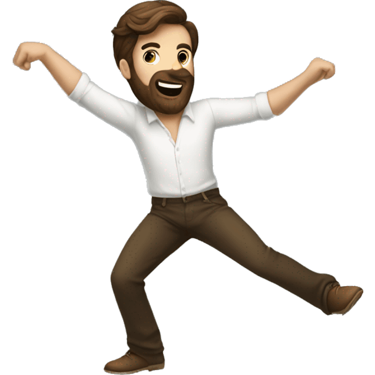 Brown haired guy with a beard doing the whip dance emoji