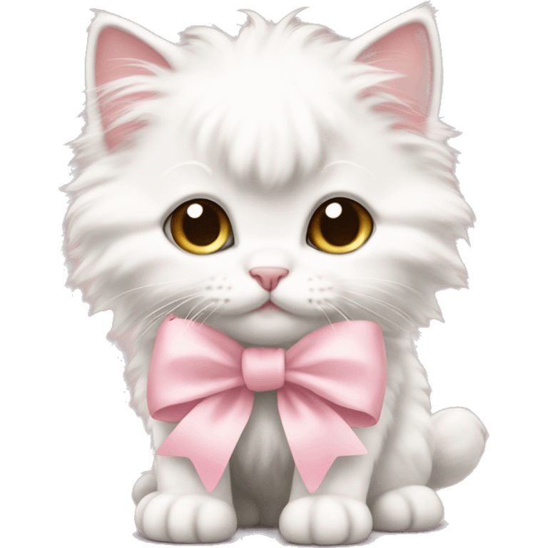 fluffy poofy white kitten light pink bow emoji