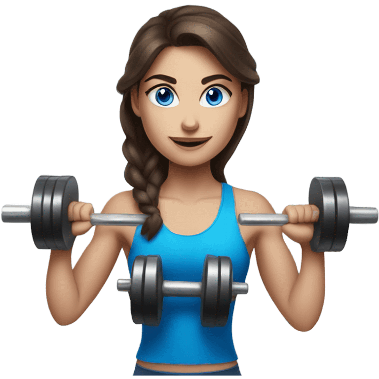 Realistic brunette girl with bright blue eyes lifting weights emoji