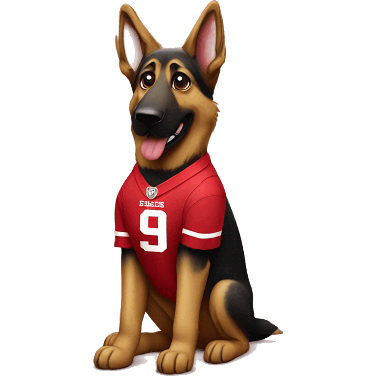 German shepherd dog wearing a 49ers jersey emoji