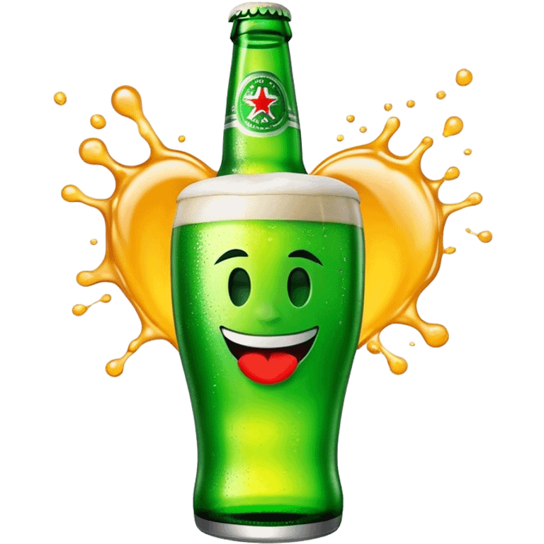 Cinematic Realistic Heineken Pop Culture Emoji, showcasing an iconic beer moment rendered with crisp textures and vibrant, energetic lighting. emoji