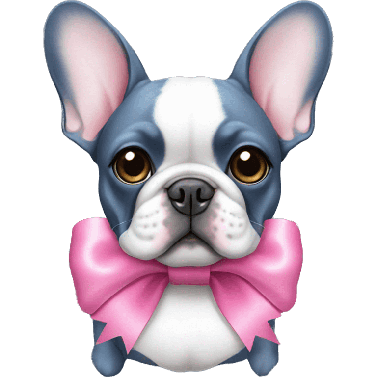 Blue French bulldog with pink bow emoji