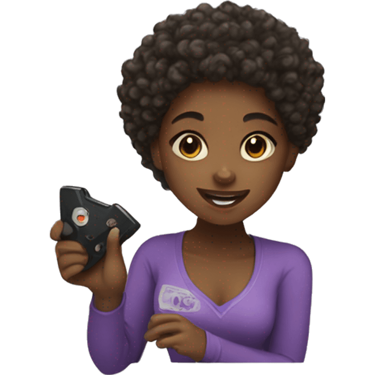 black girl with curly hair playing video games emoji