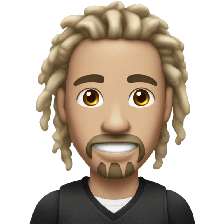 very light skin with freckles guy almost pale with 2 strand black dreads yelling with basketball jersey and diamond chain on with dread that are long to his shoulders and a black long sleeve shirt under. goatee and mustache. no beard or side urns emoji