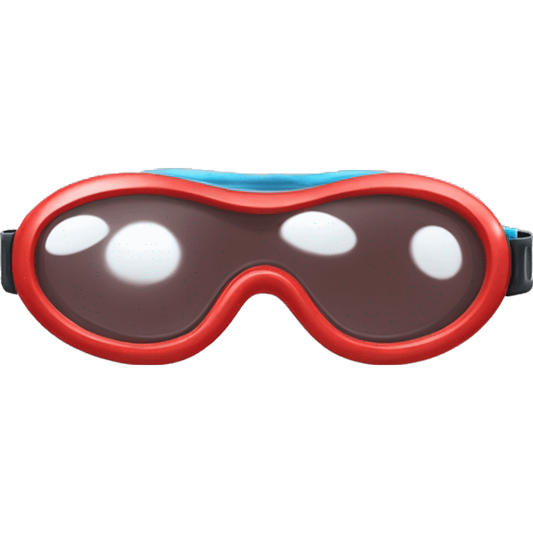 swimming goggles with red frame，cat-eye or spindle-like form， curved oval shape emoji