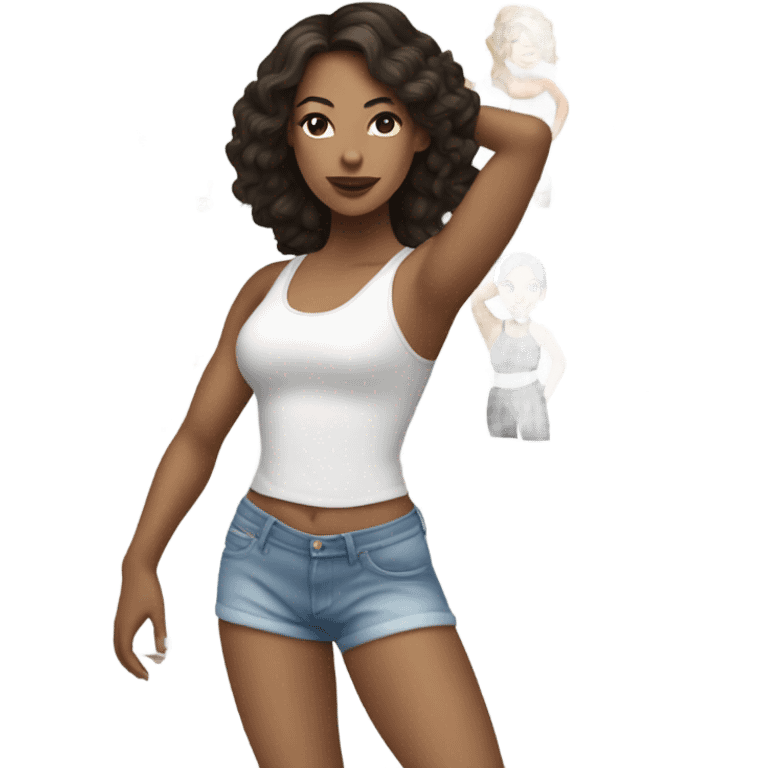 Brunette and white hip hop dancer With a cropped top emoji