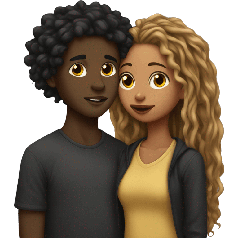 Brown girl with wavy hair kissing black boy who has dreads  emoji