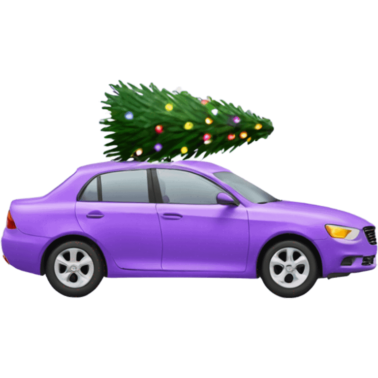 Christmas light purple car with Christmas tree emoji