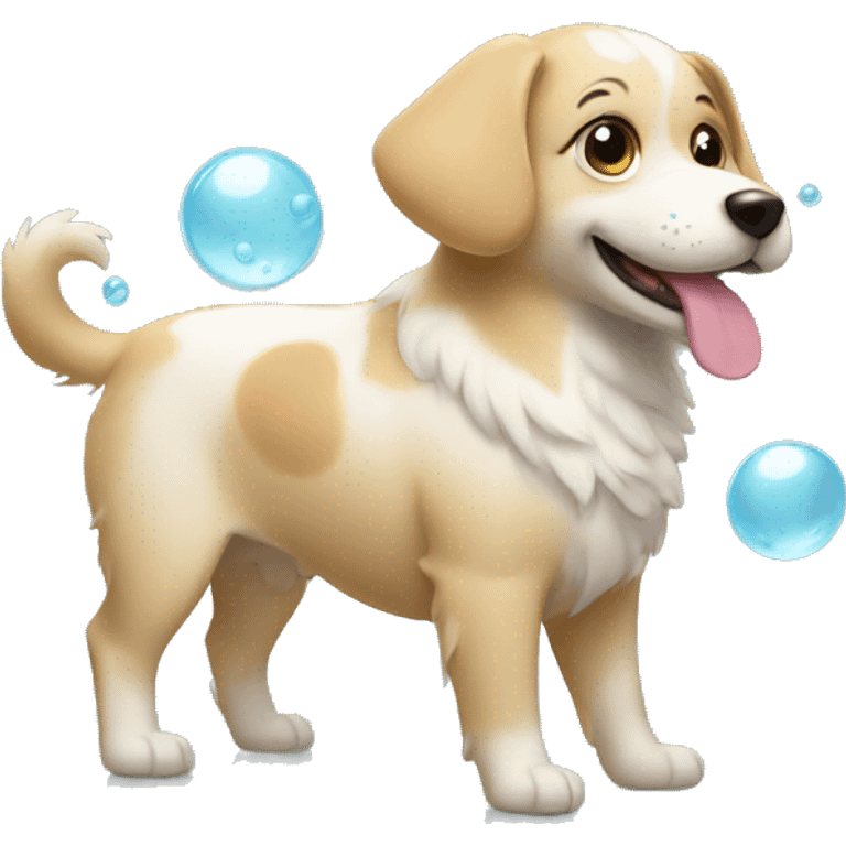 dog with bath bubbles on the sides happy emoji