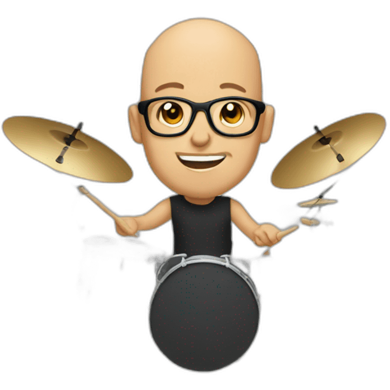 Bald Guy wearing rounded glasses and playing drums emoji