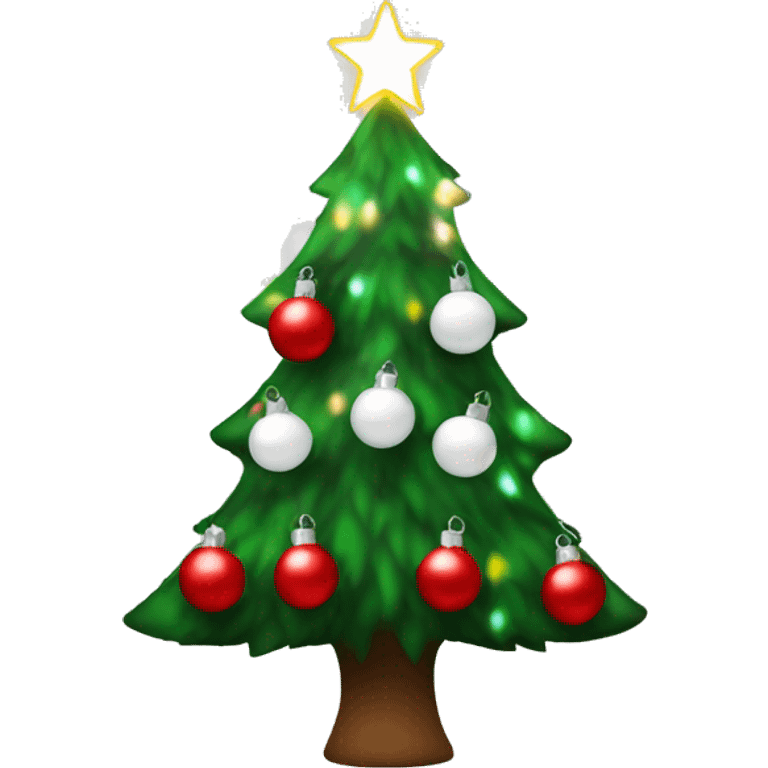 Christmas tree with white lights and red and white Christmas bulbs emoji