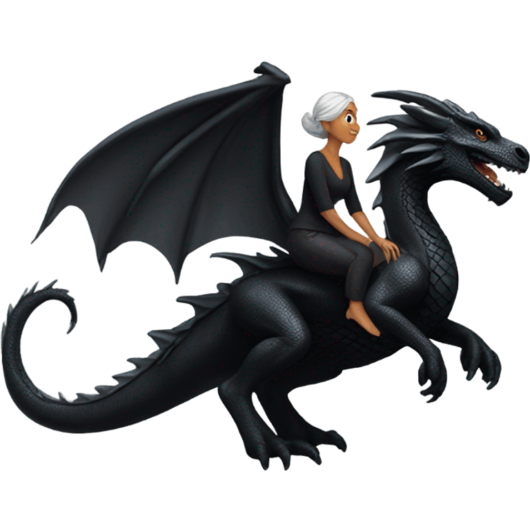 Black and silver haired woman riding a black dragon emoji