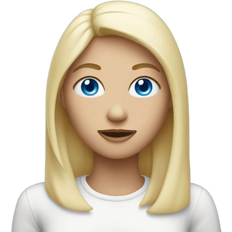 Woman with blue eyes with vanilla glazing on her face emoji