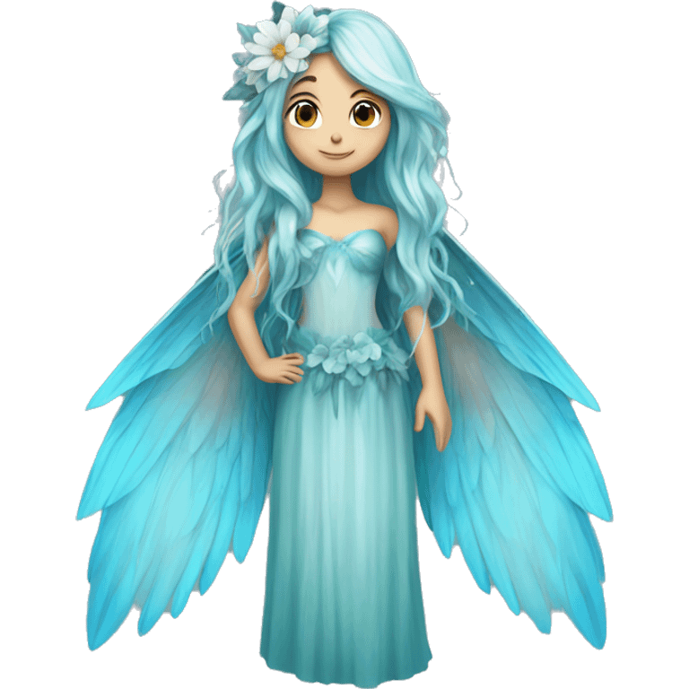 Beautiful, flower, fairy, blue, turqoise, silver, long hair, big wings emoji