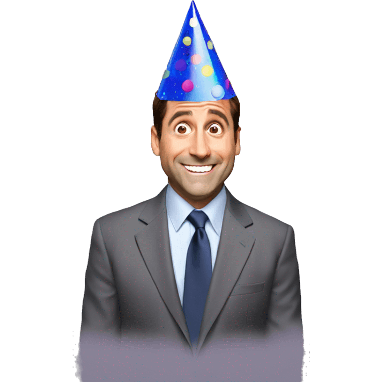 Excited Michael Scott with a party hat emoji