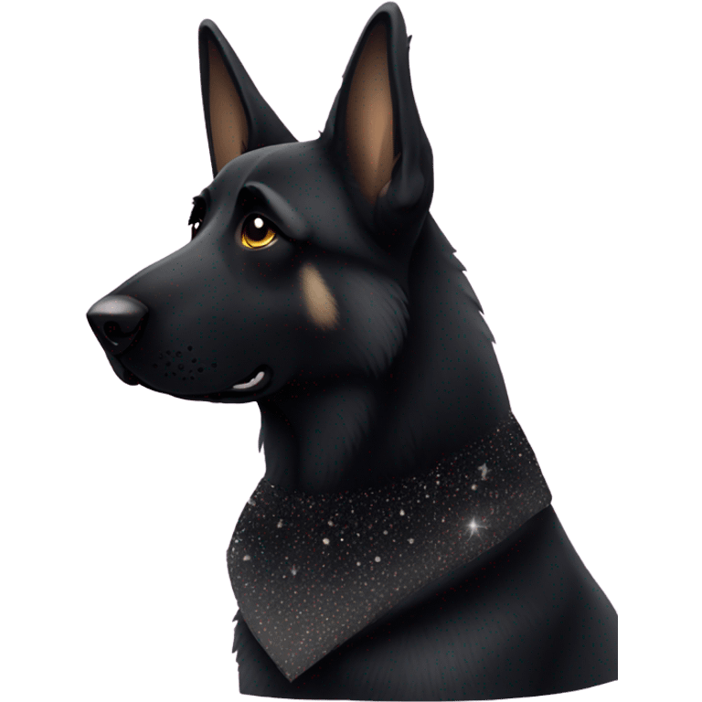 All black German shepherd with glitter sad face  emoji