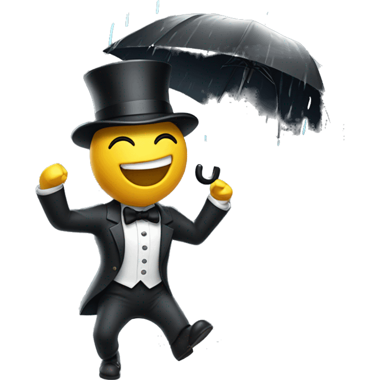 Give me a guy with a tophat, singing a song, while dancing in the rain. emoji