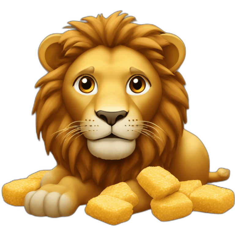 Lion en peluche qui mange des nuggets emoji