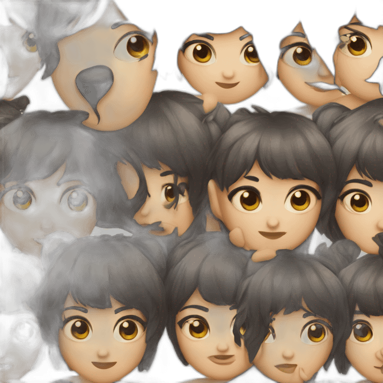 Black-eyed, chubby-cheeked, sweet-faced, black-haired girl with short wolf-cut bangs emoji