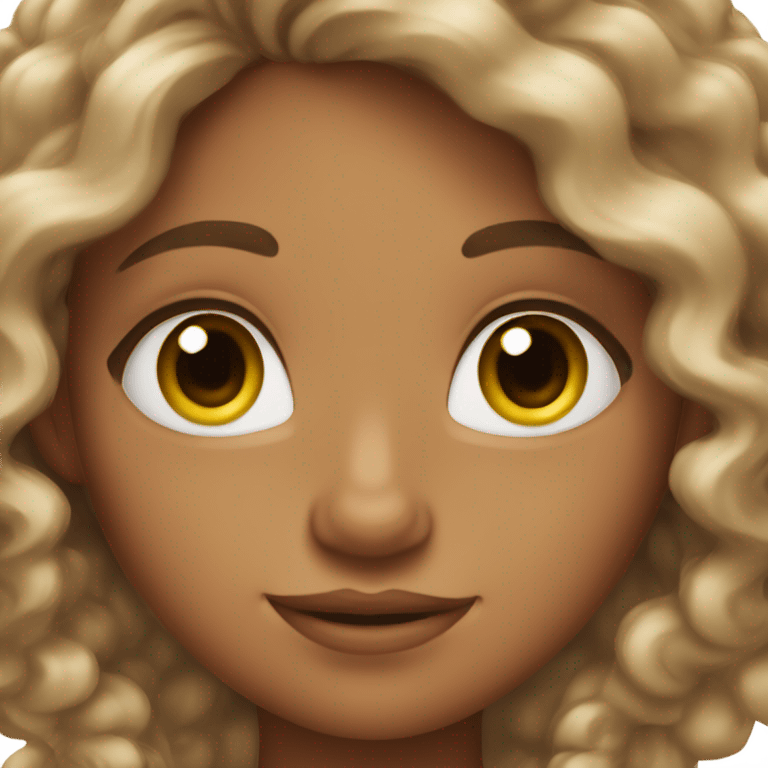 tanned girl with long curly brown hair and long lashes emoji