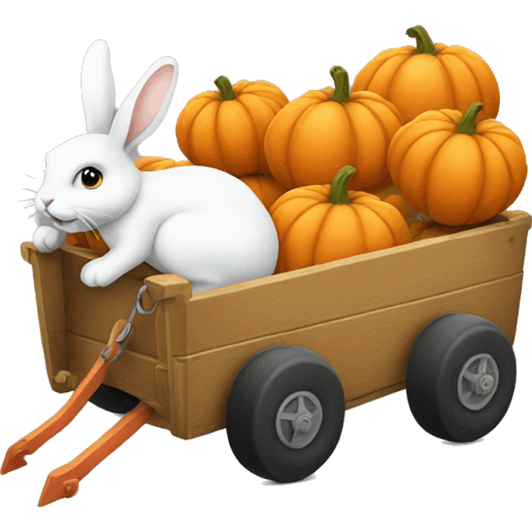 A little cart filled with pumpkins being pulled by a rabbit emoji