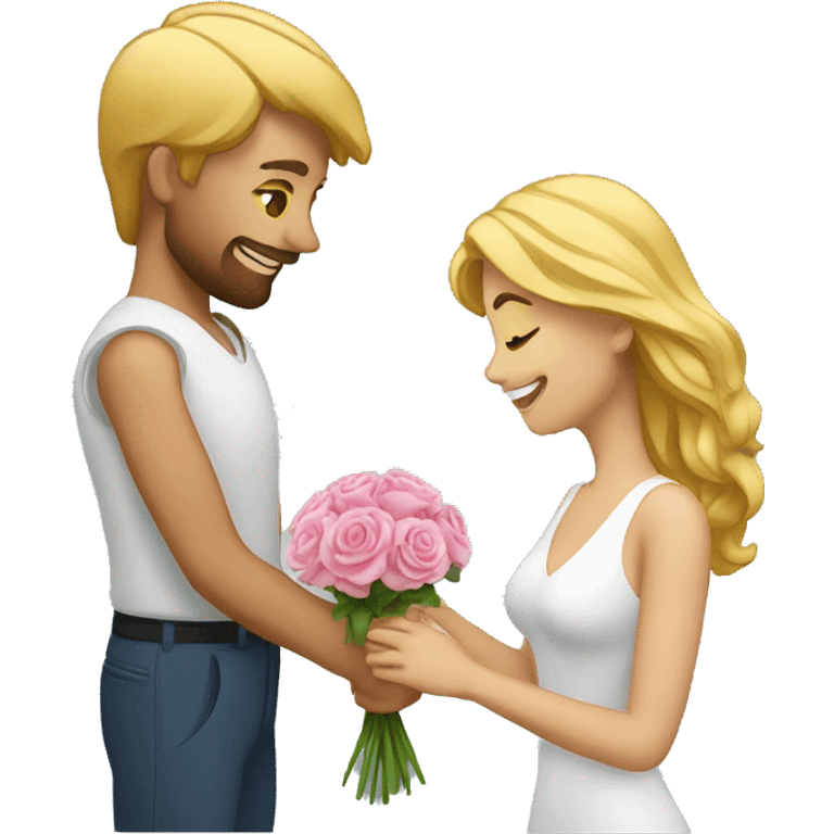 Proposing with a bouquet and ring emoji