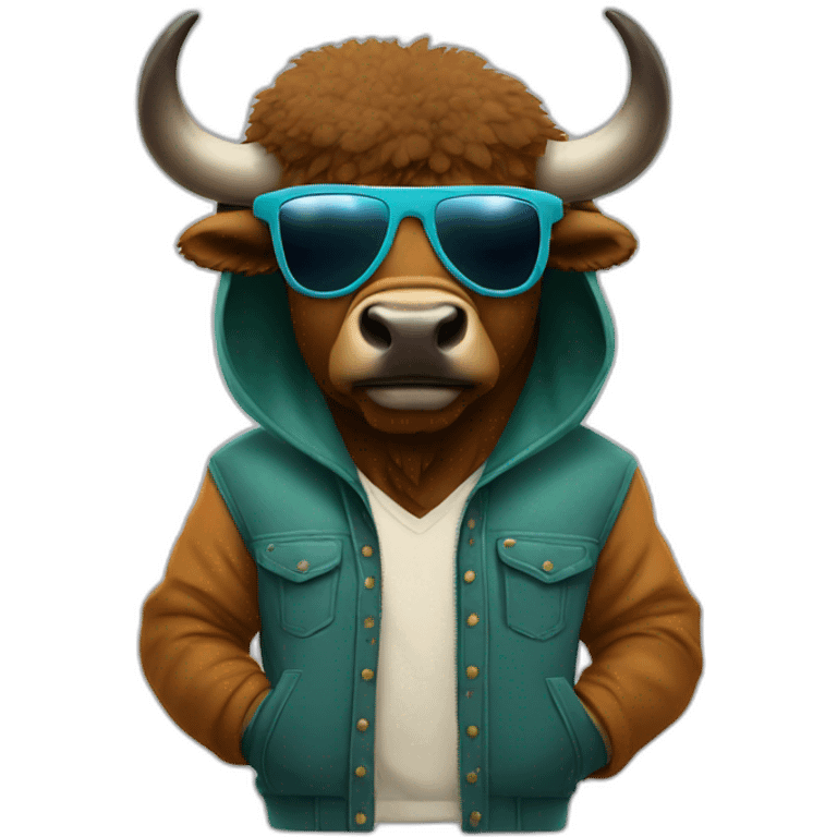 Bison with a hoodie and sunglasses emoji