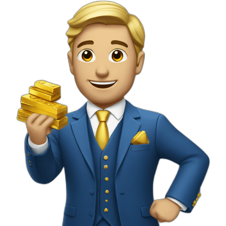 Posh-man-with-blue-suit-offering-goldbar emoji