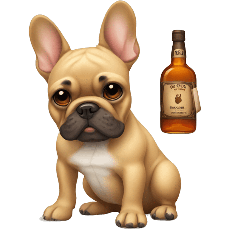 Tan French bulldog with a bottle of whiskey  emoji