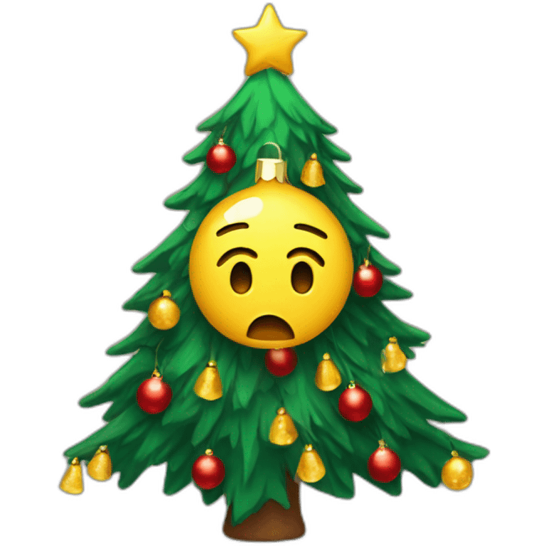 crying Christmas tree with Christmas lights and decorations emoji