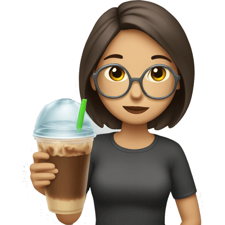 a girl drinking an ice coffee with tons of ice and the drink is over spilling emoji