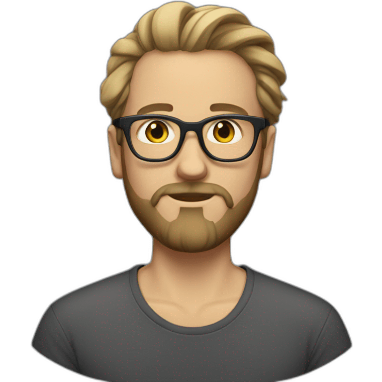 White Man with clear glasses and a black tshirt and a man bun and beard emoji