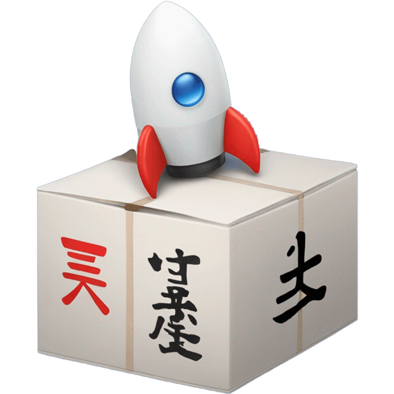 A box with Chinese characters, symbolizing a shipment from China.rocket ship emoji