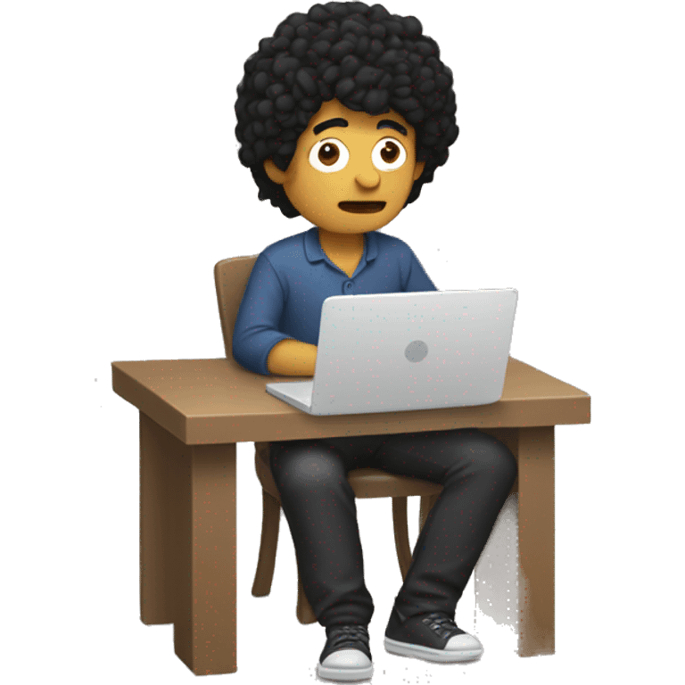 tired white man with black hair, sitting at a laptop


 emoji