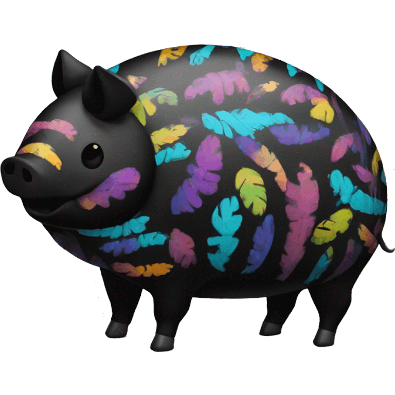 Multicolored Graffiti patterns on a black pig armadillo centipede emoji