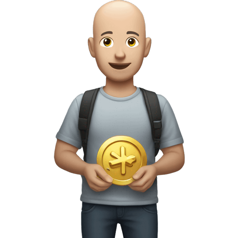  Bald guy holding XRP coin logo emoji