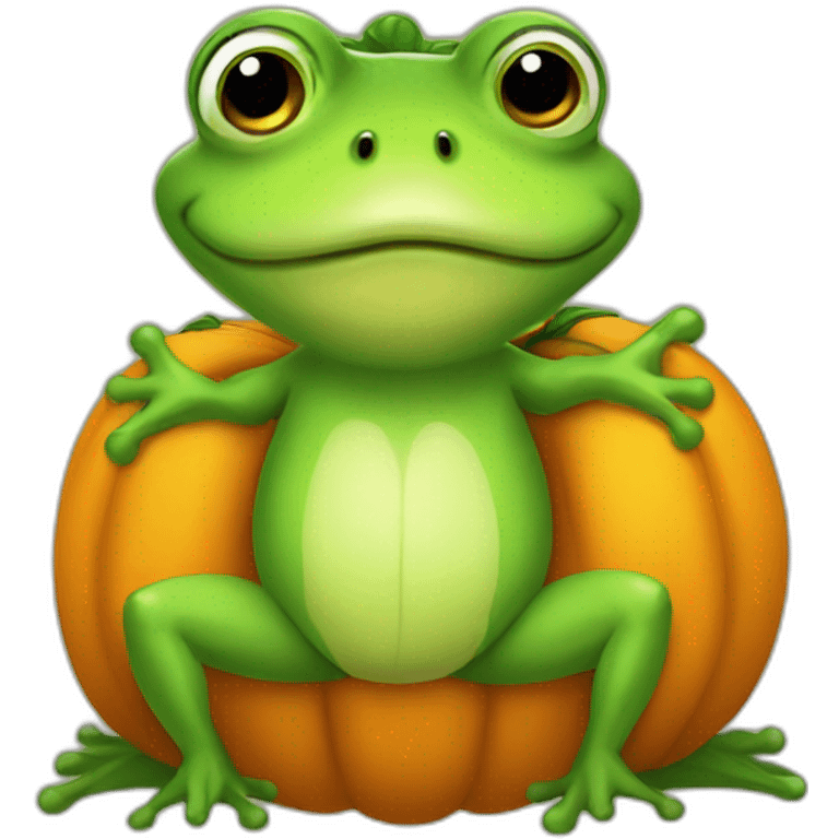 chibi frog dressed like pumpkin emoji