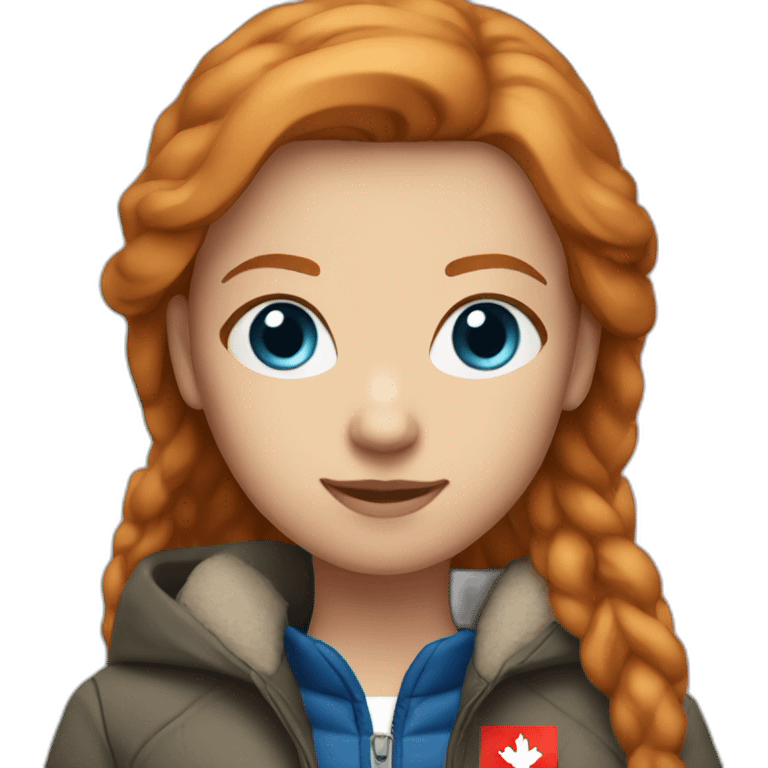 Straight ginger hair and blue eyes woman with a Canadian jacket emoji