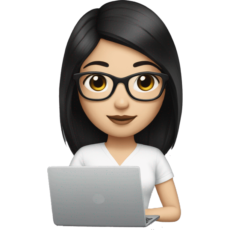 Create me a girl with a square cut, black hair, and square glasses and white skin with a laptop emoji