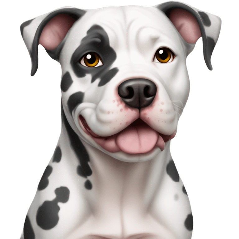 White Pitbull hound mix dog with dark grey cow spots emoji