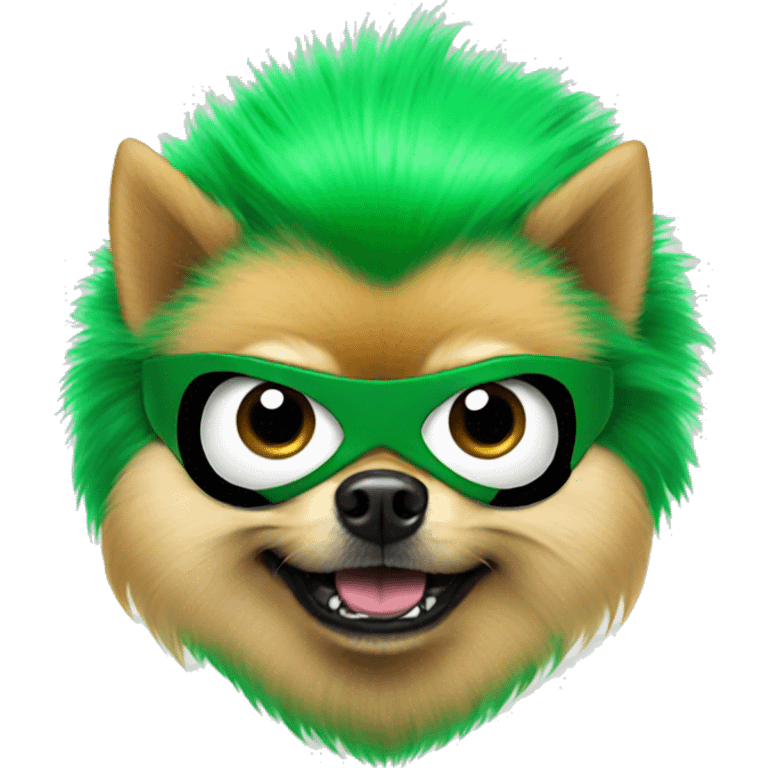 angry pomeranian in green superhero costume emoji