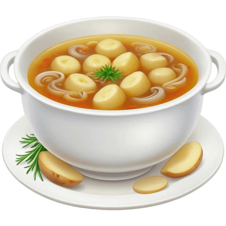 Cinematic realistic dish soup with potatoes, onion emoji