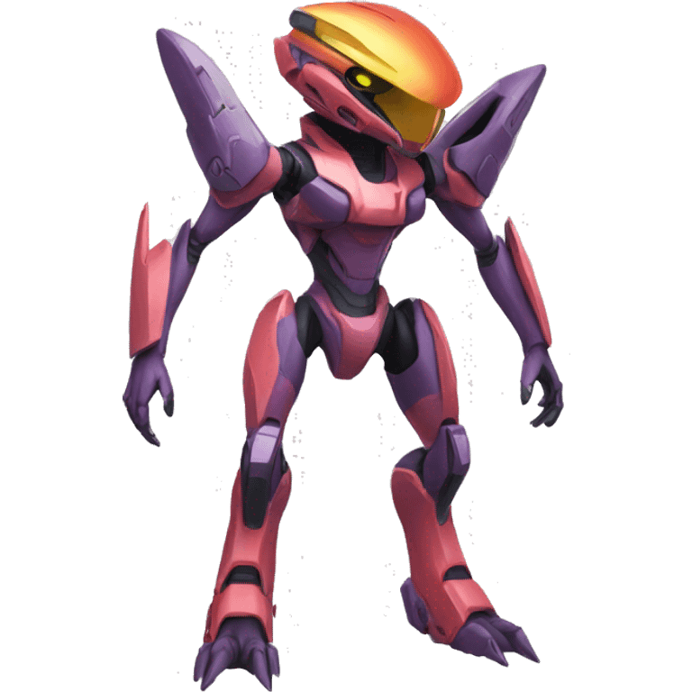 a Genesect-Raptor-Fakémon—hybrid with a futuristic visor-helmet full body emoji