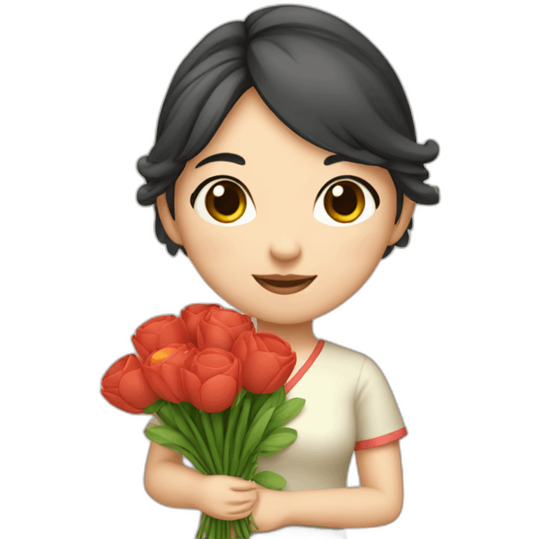 cute Chinese girl with bouquet emoji