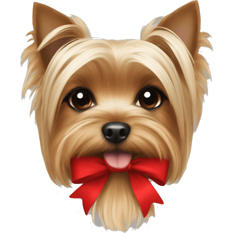 Yorkie face with a red bow on head emoji