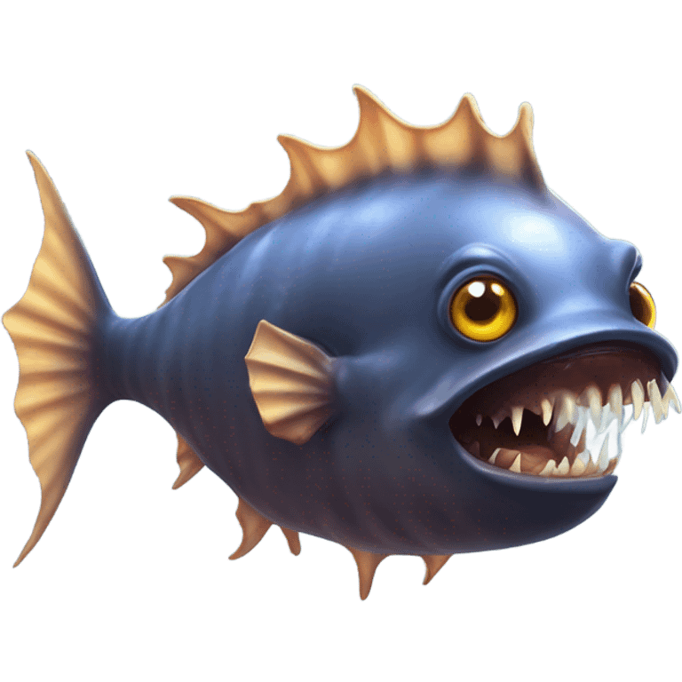 Anglerfish with a glowing lure hanging from its forehead, sharp teeth, and big eyes. emoji